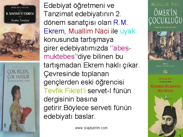  • Edebiyat öğretmeni ve Tanzimat edebiyatının 2. dönem sanatçısı olan R. M. Ekrem,