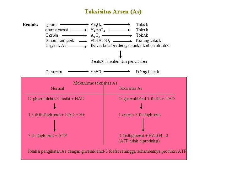 Toksisitas Arsen (As) Bentuk: garam asam arsenat Oksida Garam komplek Organik As As 2