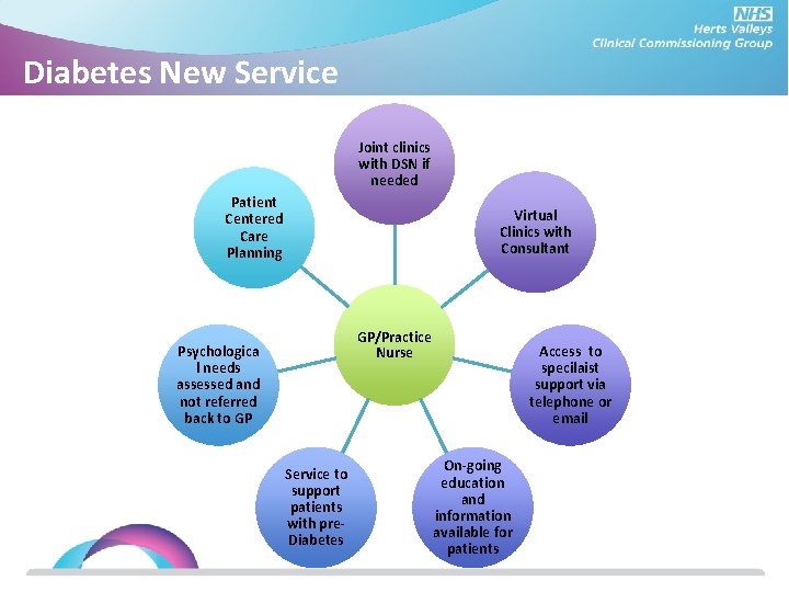 Diabetes New Service Joint clinics with DSN if needed Patient Centered Care Planning Virtual