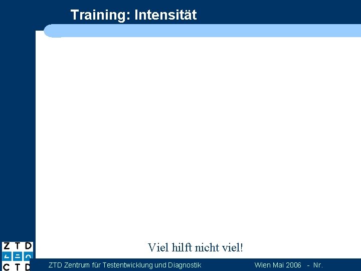Training: Intensität Viel hilft nicht viel! ZTD Zentrum für Testentwicklung und Diagnostik Wien Mai