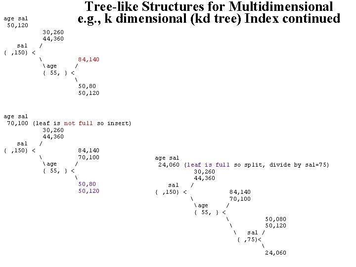 Tree-like Structures for Multidimensional e. g. , k dimensional (kd tree) Index continued age