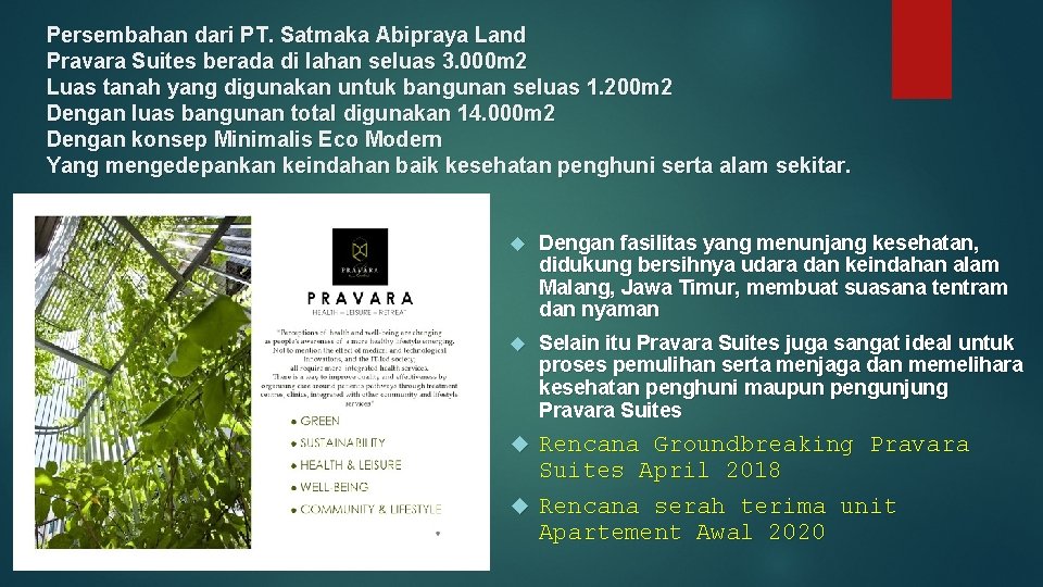 Persembahan dari PT. Satmaka Abipraya Land Pravara Suites berada di lahan seluas 3. 000