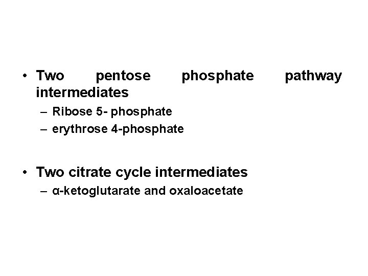  • Two pentose intermediates phosphate – Ribose 5 - phosphate – erythrose 4