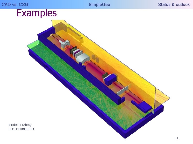 CAD vs. CSG Examples Simple. Geo Status & outlook Model courtesy of E. Feldbaumer