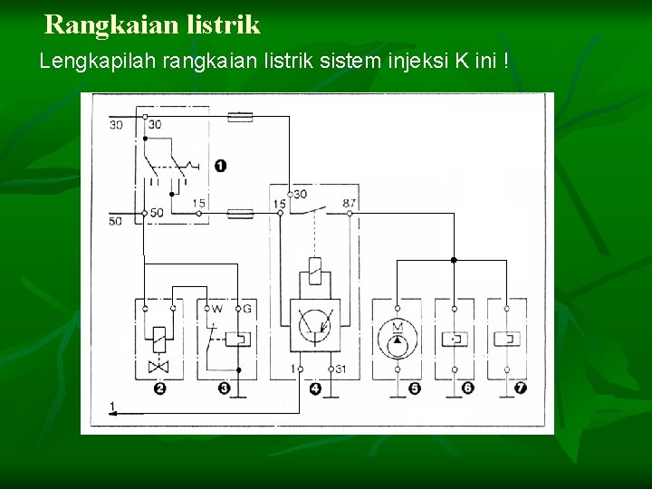 Rangkaian listrik Lengkapilah rangkaian listrik sistem injeksi K ini ! ( - ) koil