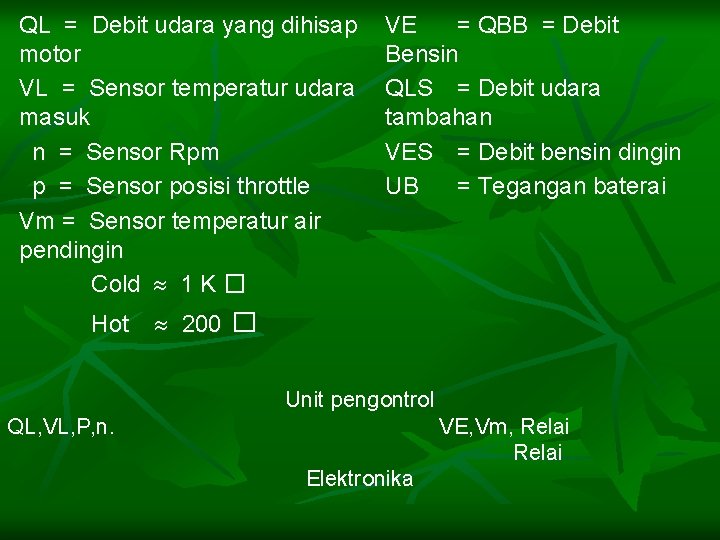 QL = Debit udara yang dihisap motor VL = Sensor temperatur udara masuk n