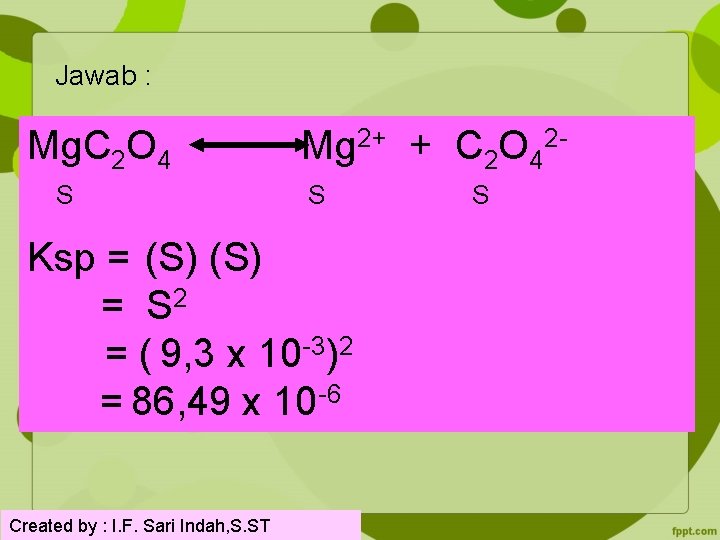 Jawab : Mg. C 2 O 4 Mg 2+ + C 2 O 42