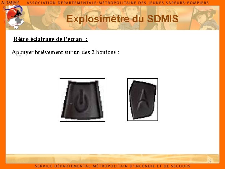 Explosimètre du SDMIS Rétro éclairage de l’écran : Appuyer brièvement sur un des 2