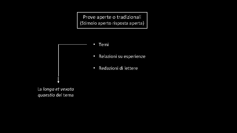 Prove aperte o tradizionali (Stimolo aperto risposta aperta) • Temi • Relazioni su esperienze