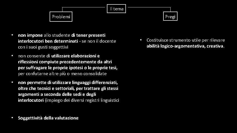 Il tema Problemi • non impone allo studente di tener presenti interlocutori ben determinati