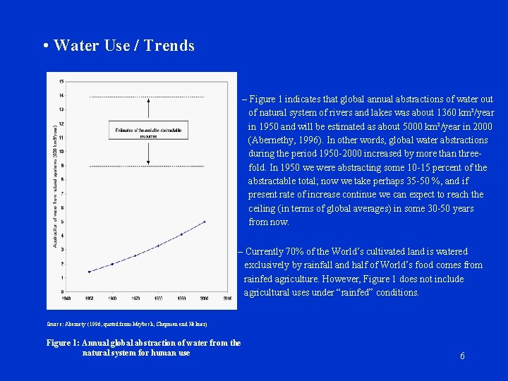  • Water Use / Trends – Figure 1 indicates that global annual abstractions