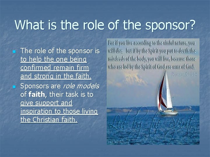 What is the role of the sponsor? n n The role of the sponsor