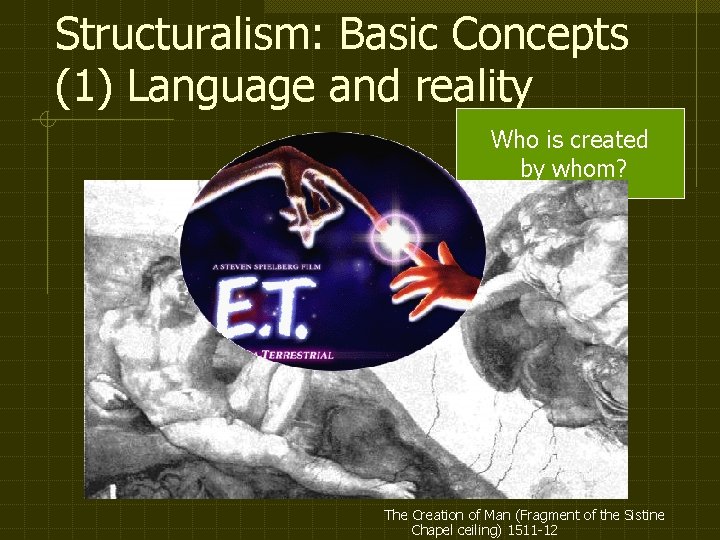 Structuralism: Basic Concepts (1) Language and reality Who is created by whom? The Creation