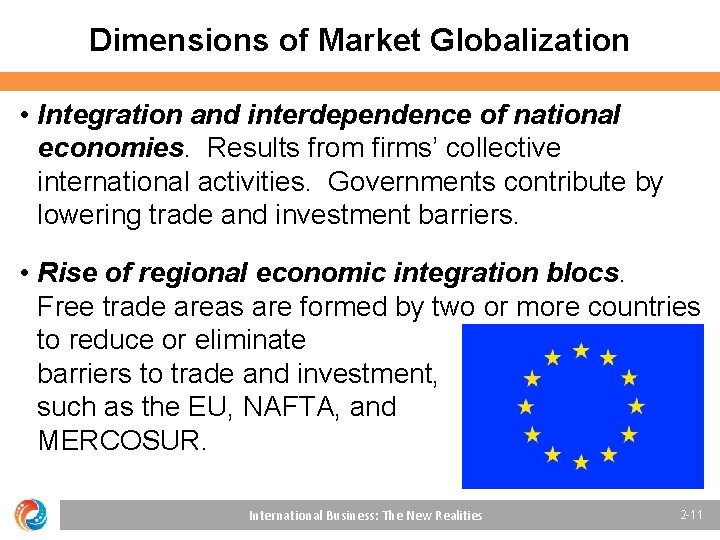 Dimensions of Market Globalization • Integration and interdependence of national economies. Results from firms’