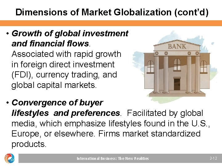 Dimensions of Market Globalization (cont’d) • Growth of global investment and financial flows. Associated