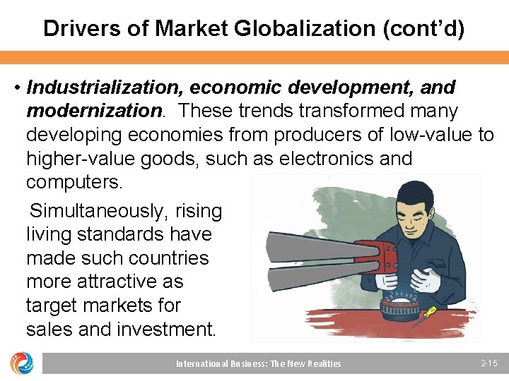 Drivers of Market Globalization (cont’d) • Industrialization, economic development, and modernization. These trends transformed