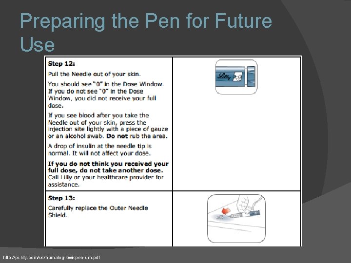 Preparing the Pen for Future Use http: //pi. lilly. com/us/humalog-kwikpen-um. pdf 