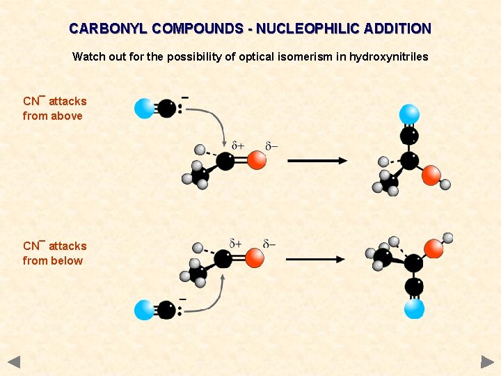 CARBONYL COMPOUNDS - NUCLEOPHILIC ADDITION Watch out for the possibility of optical isomerism in