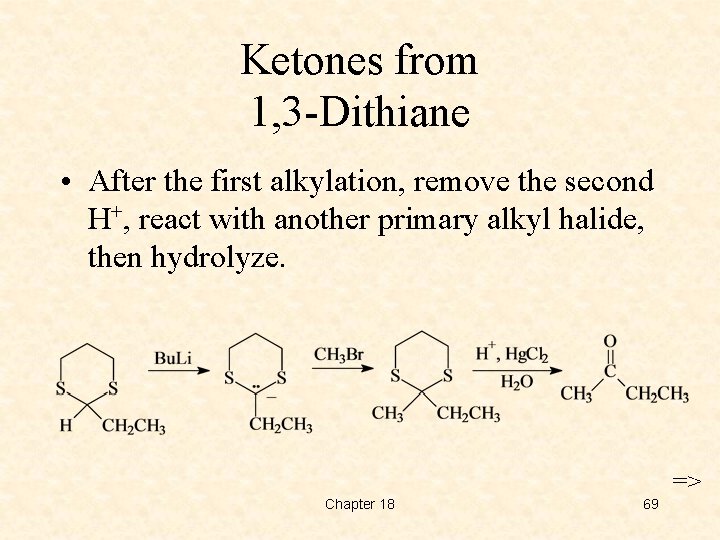 Ketones from 1, 3 -Dithiane • After the first alkylation, remove the second H+,