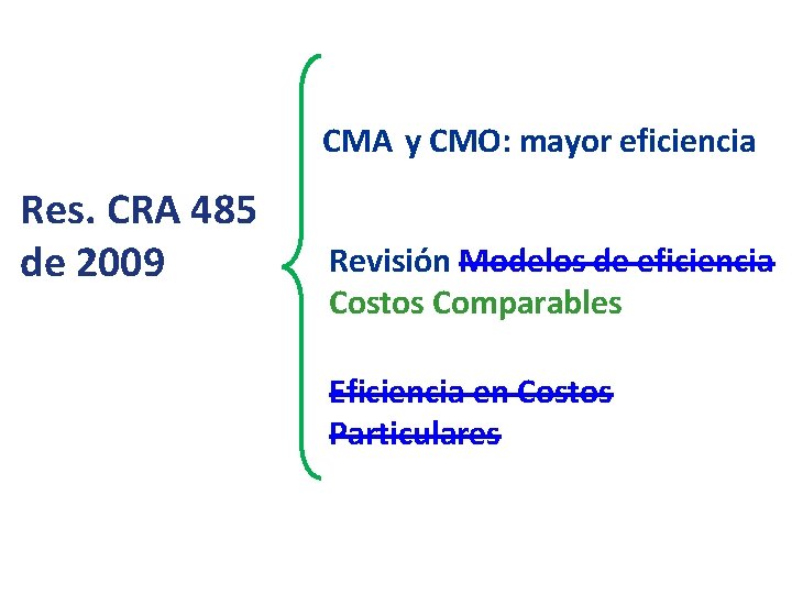CMA y CMO: mayor eficiencia Res. CRA 485 de 2009 Revisión Modelos de eficiencia