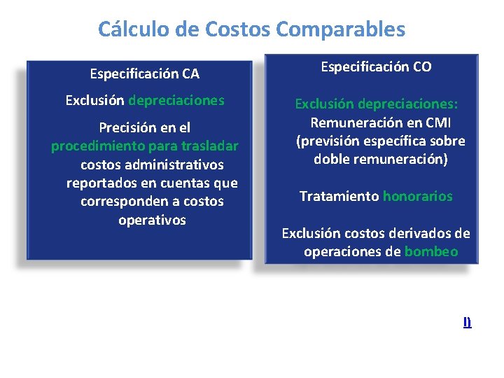 Cálculo de Costos Comparables Especificación CA Exclusión depreciaciones Precisión en el procedimiento para trasladar