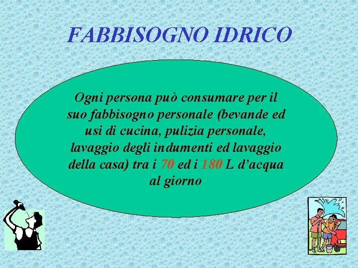 FABBISOGNO IDRICO Ogni persona può consumare per il suo fabbisogno personale (bevande ed usi