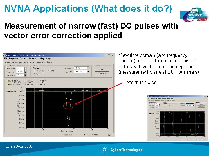 NVNA Applications (What does it do? ) Measurement of narrow (fast) DC pulses with