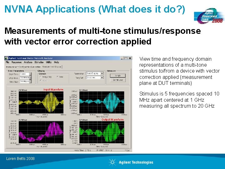 NVNA Applications (What does it do? ) Measurements of multi-tone stimulus/response with vector error