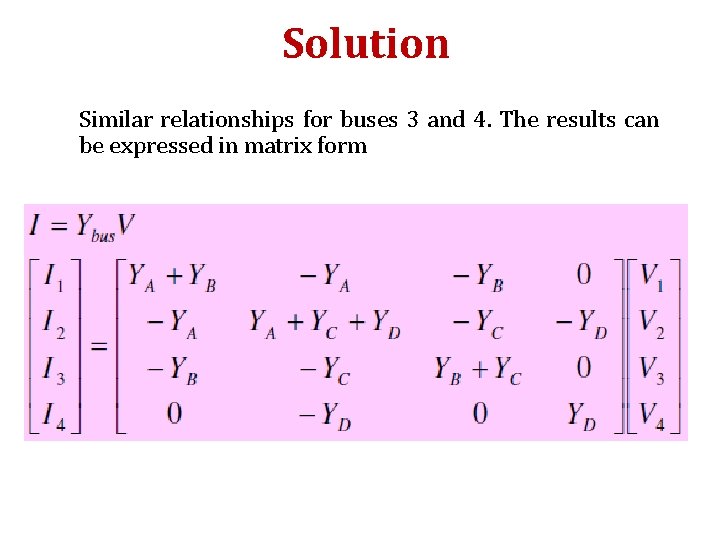 Solution Similar relationships for buses 3 and 4. The results can be expressed in