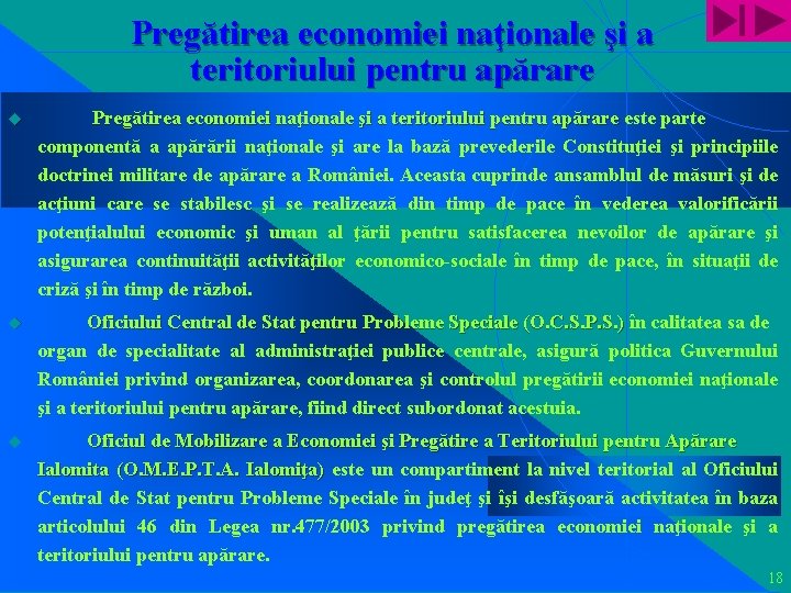 Pregătirea economiei naţionale şi a teritoriului pentru apărare u Pregătirea economiei naţionale şi a