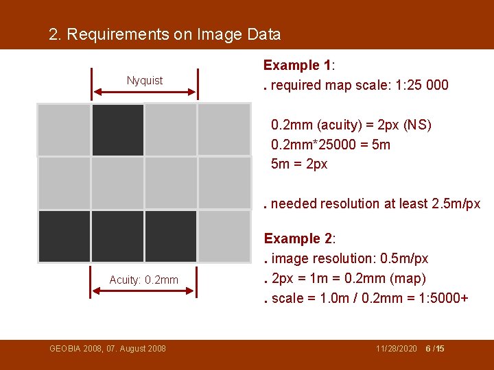 2. Requirements on Image Data Nyquist Example 1: . required map scale: 1: 25
