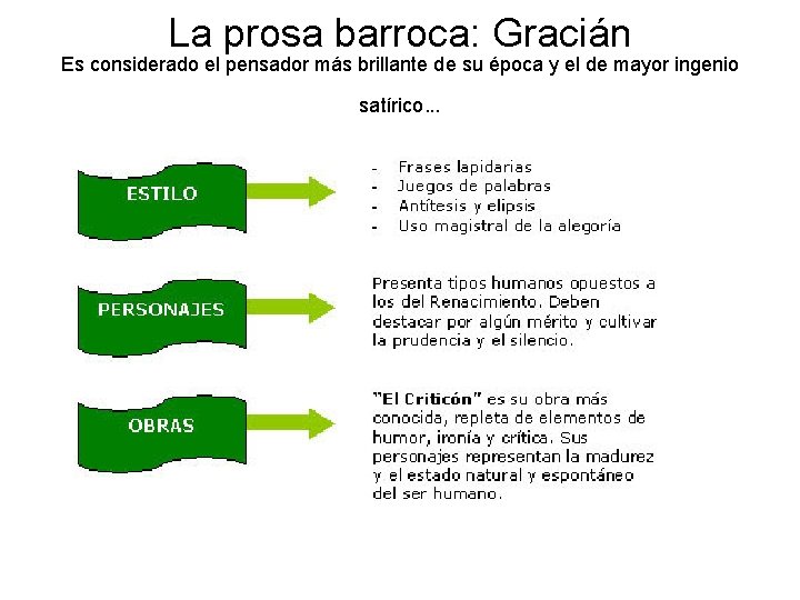La prosa barroca: Gracián Es considerado el pensador más brillante de su época y