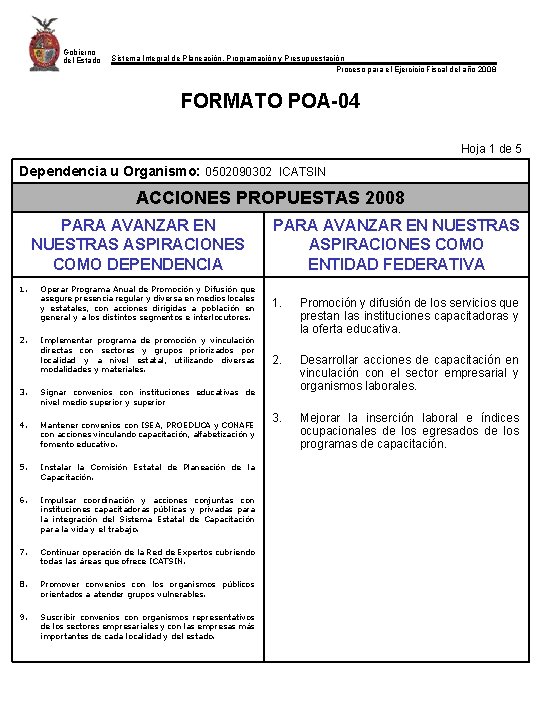 Gobierno del Estado Sistema Integral de Planeación, Programación y Presupuestación Proceso para el Ejercicio