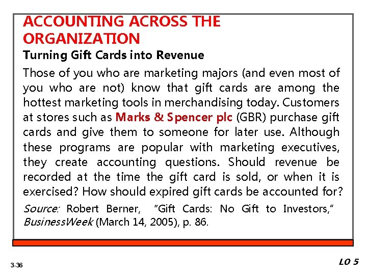 ACCOUNTING ACROSS THE ORGANIZATION Turning Gift Cards into Revenue Those of you who are