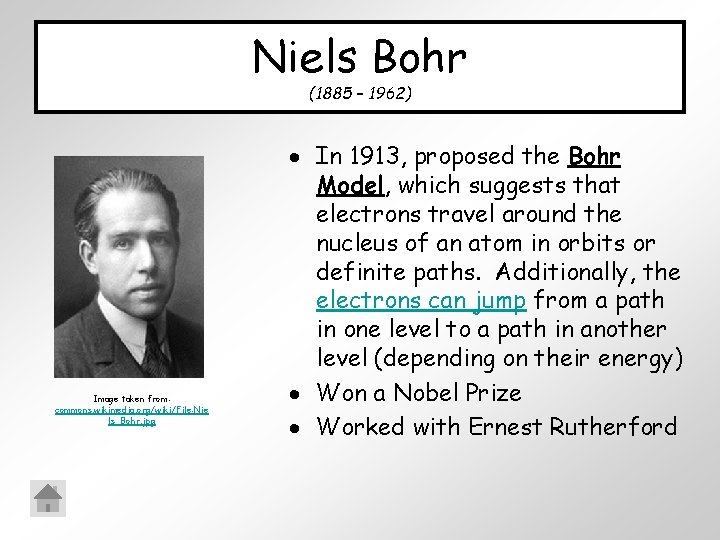 Niels Bohr (1885 – 1962) Image taken from: commons. wikimedia. org/wiki/File: Nie ls_Bohr. jpg