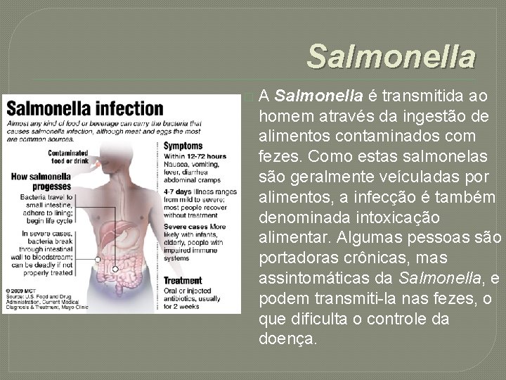 Salmonella � A Salmonella é transmitida ao homem através da ingestão de alimentos contaminados