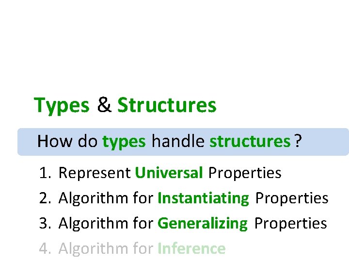 Types & Structures How do types handle structures ? 1. 2. 3. 4. Represent