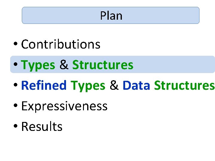 Plan • Contributions • Types & Structures • Refined Types & Data Structures •