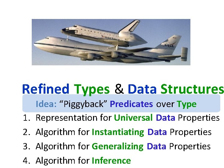 Refined Types & Data Structures 1. 2. 3. 4. Idea: “Piggyback” Predicates over Type