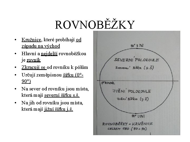 ROVNOBĚŽKY • Kružnice, které probíhají od západu na východ • Hlavní a nejdelší rovnoběžkou