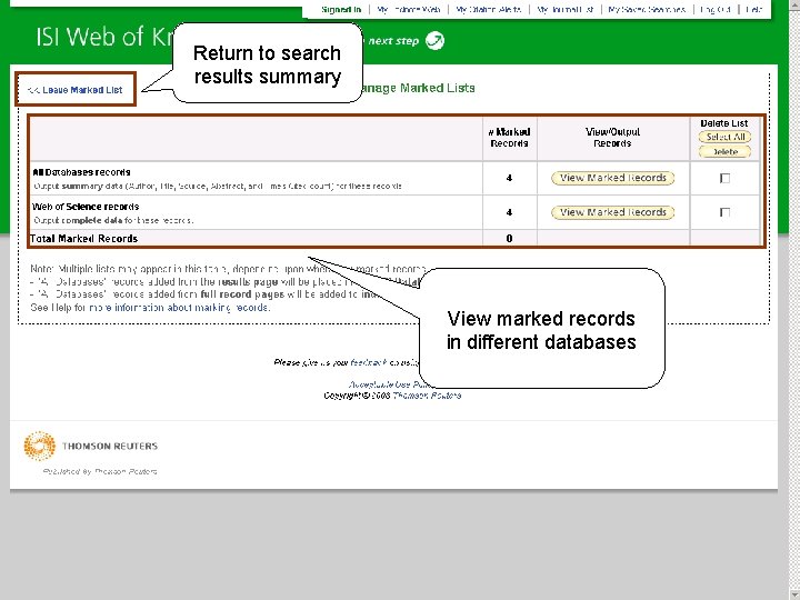 Return to search results summary View marked records in different databases 