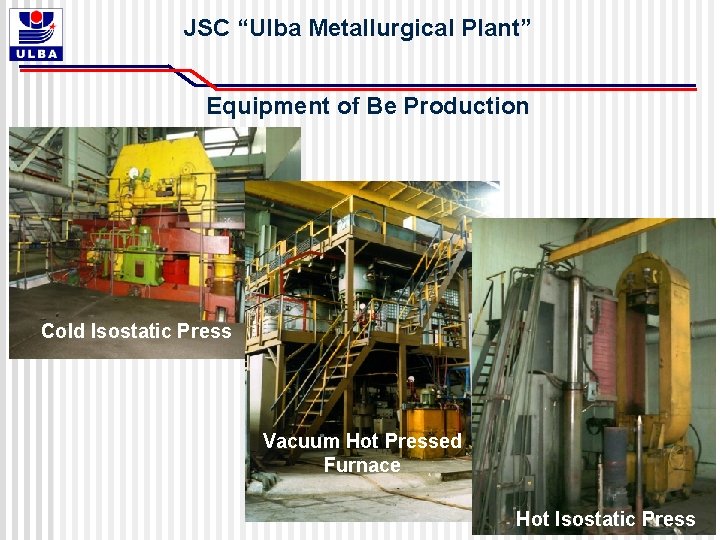 JSC “Ulba Metallurgical Plant” Equipment of Be Production Cold Isostatic Press Vacuum Hot Pressed