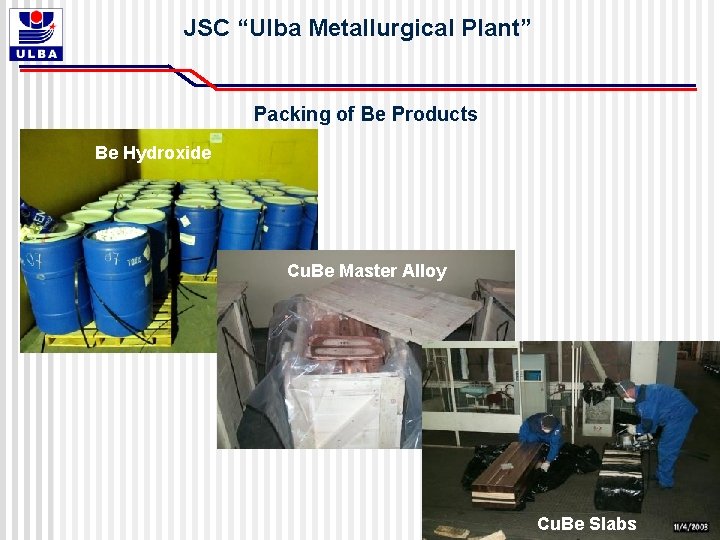 JSC “Ulba Metallurgical Plant” Packing of Be Products Be Hydroxide Cu. Be Master Alloy