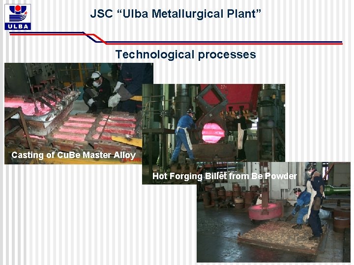 JSC “Ulba Metallurgical Plant” Technological processes Casting of Cu. Be Master Alloy Hot Forging