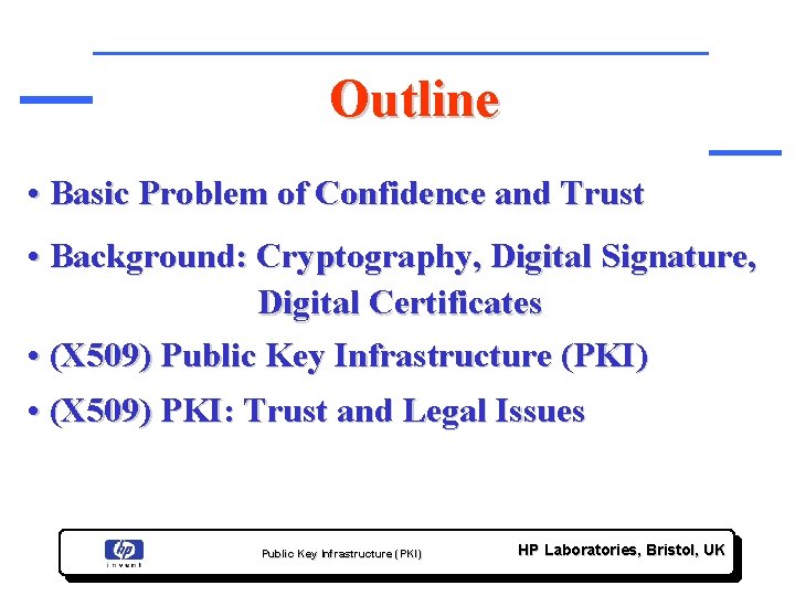 Outline • Basic Problem of Confidence and Trust • Background: Cryptography, Digital Signature, Digital