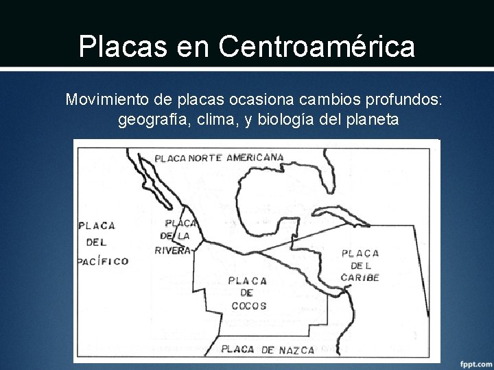Placas en Centroamérica Movimiento de placas ocasiona cambios profundos: geografía, clima, y biología del