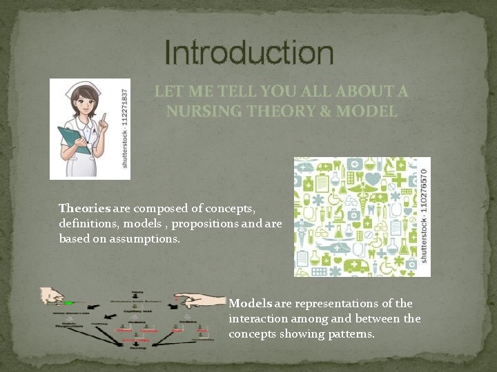 Introduction LET ME TELL YOU ALL ABOUT A NURSING THEORY & MODEL Theories are