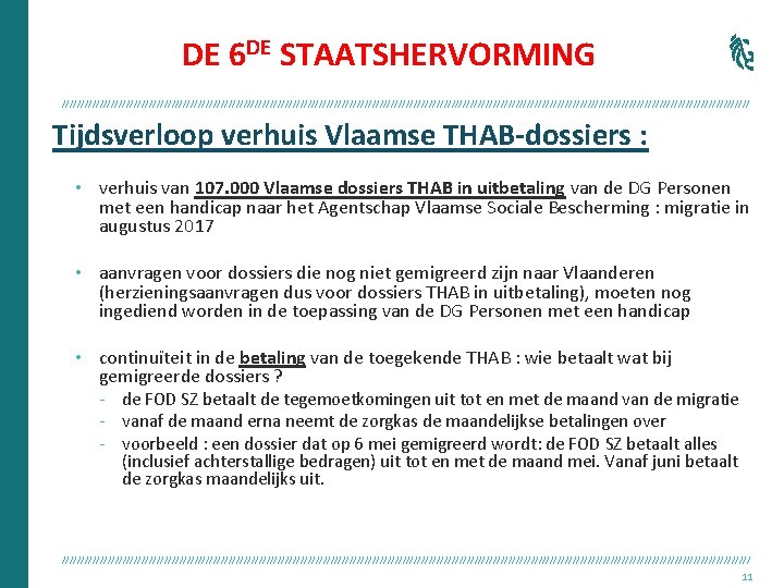 DE 6 DE STAATSHERVORMING /////////////////////////////////////////////////////////////////////////////////////////// Tijdsverloop verhuis Vlaamse THAB-dossiers : • verhuis van 107.