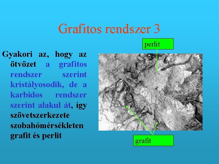 Grafitos rendszer 3 perlit Gyakori az, hogy az ötvözet a grafitos rendszerint kristályosodik, de