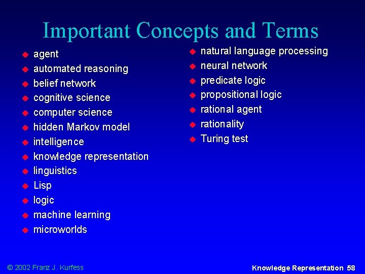 Important Concepts and Terms u u u u agent automated reasoning belief network cognitive